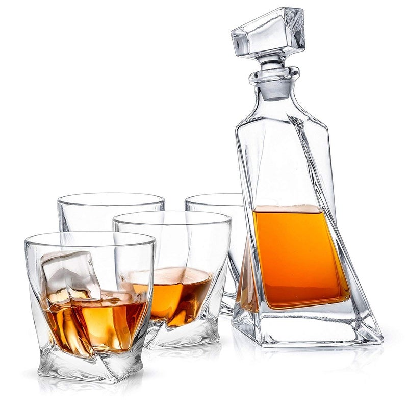JoyJolt Atlas 5-Piece Luxury Crystal Whiskey Decanter Set, 22 oz Decanter & 4 x 10.8 oz Old Fashioned Whiskey Glasses - Image 4